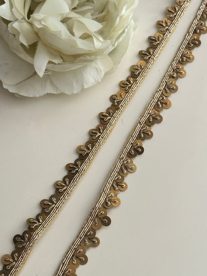 1Yard Indian Gold Metal Sequin Embellished Trim