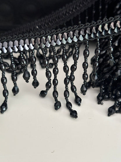 Black Glass Bead Tassel Lace Trim 7cm Decorative Tassel Trim Perfect