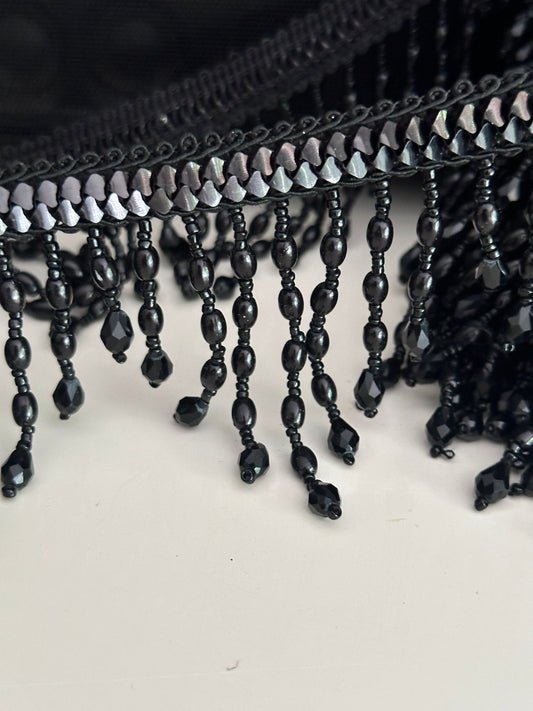 Black Glass Bead Tassel Lace Trim 7cm Decorative Tassel Trim Perfect