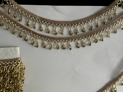 Gold Glass Bead Tassel Decorative Pendant Tassel Wedding Trim Bridal Belt Tassel