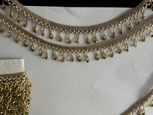 Gold Glass Bead Tassel Decorative Pendant Tassel Wedding Trim Bridal Belt Tassel