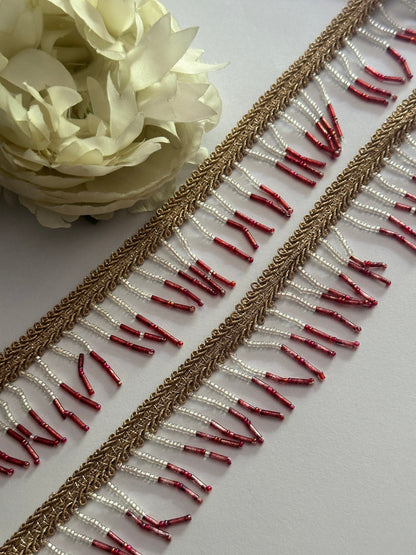 Long Cutdanna Red and White Tassel Trim  Decorative Tassel Dupatta & Blouse Tassel