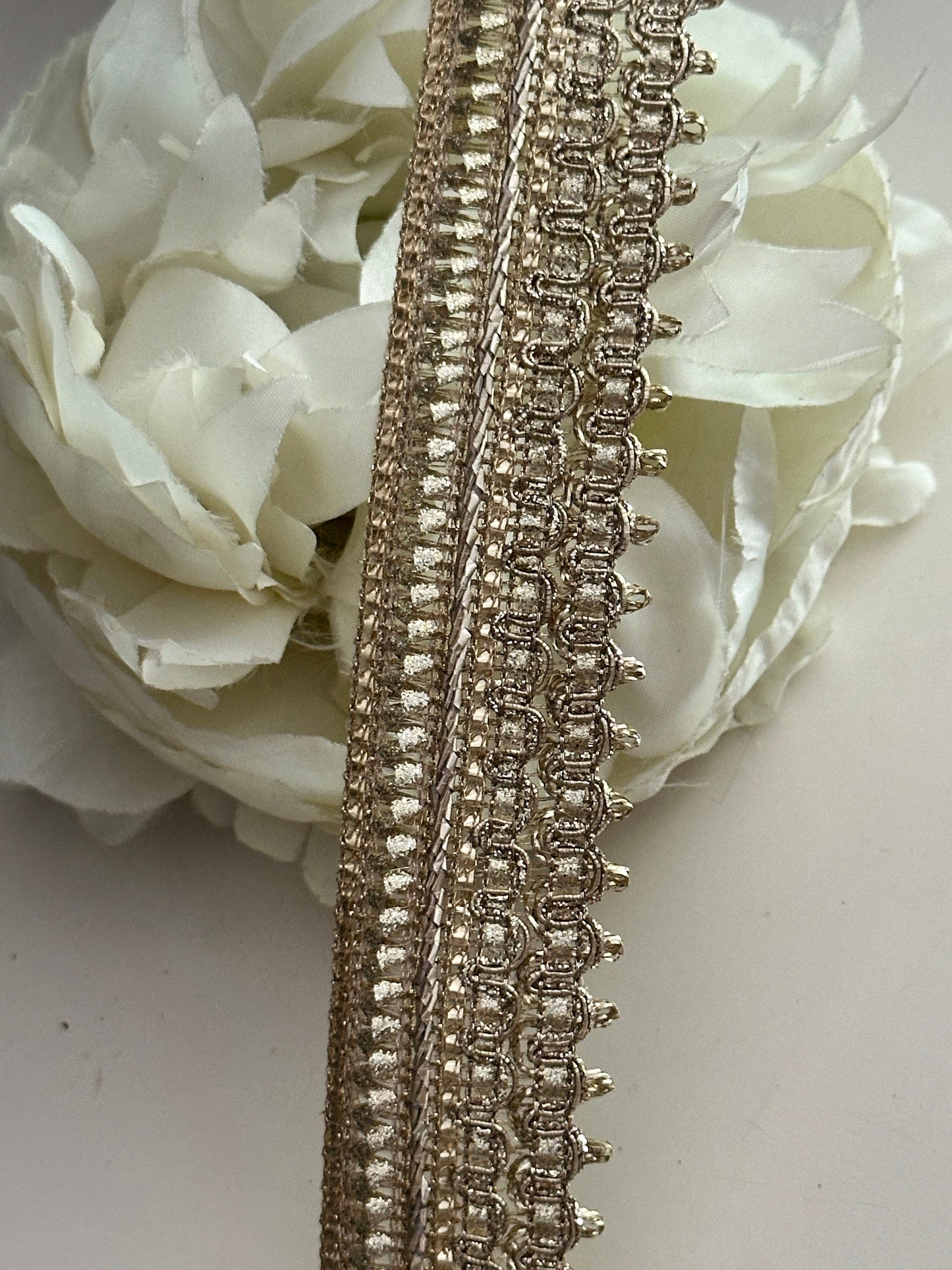 By Yard Metallic Gold Edging Lace for Festive Wear Bridal Gowns Upholstery Fabric Designing add-on Trim Décor