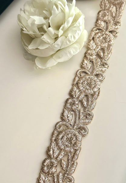 Rose gold cutwork dabka border handmade zari threadwork Indian trim by 5.5cm by yard