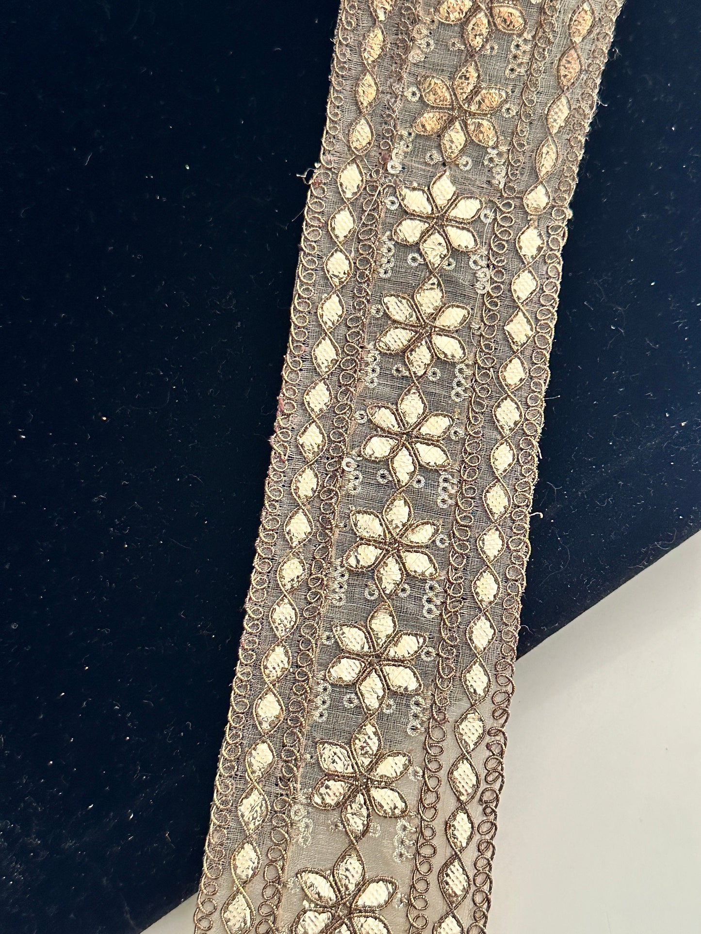 Hand-Embroidered Gota Border Sheer Trim 5cm with Silver Zari Indian Traditional Border