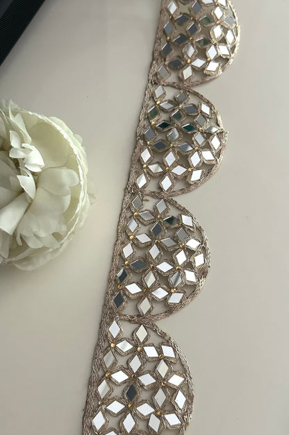 Mirror Work Border 7cm Scallop Rose Gold Hand Crafted For Mirror Belt Kaftans saree Suit Neck