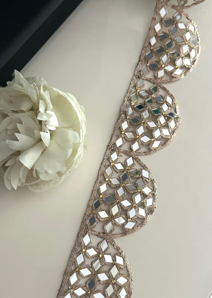 Mirror Work Border 7cm Scallop Rose Gold Hand Crafted For Mirror Belt Kaftans saree Suit Neck