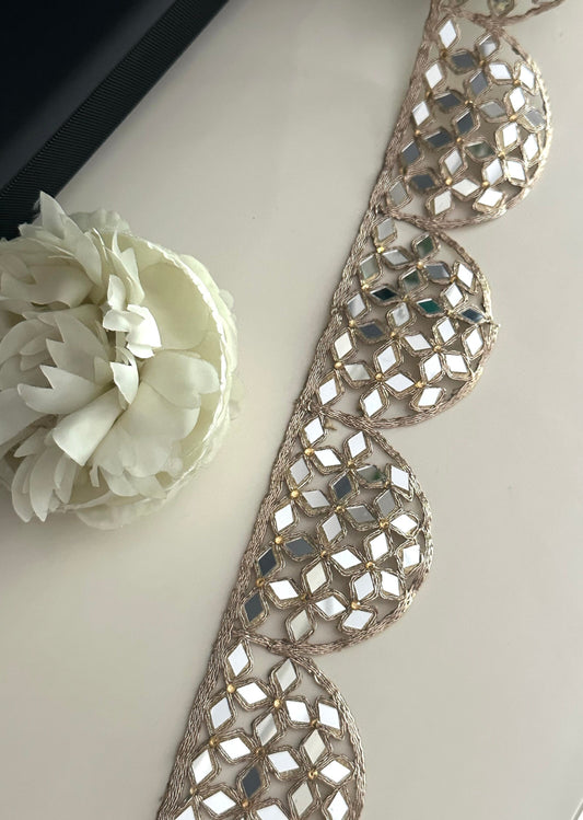 Mirror Work Border 7cm Scallop Rose Gold Hand Crafted For Mirror Belt Kaftans saree Suit Neck