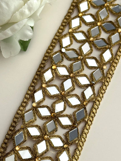 Mirror Cutwork Band 5.5cm Antique Gold Indian Geometric Glamorous saree trim