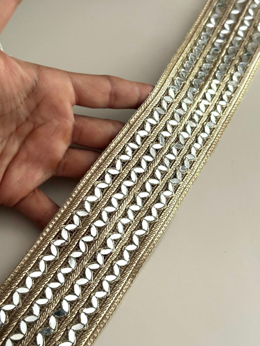Glittery Costume Sari Zari Trim Festive Clothing Mirror Lace Gold Trim