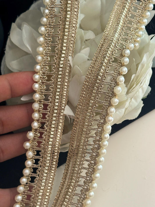 Handmade Gold Pearl Zari Trim 2cm Indian Embroidery Ribbon 9m Sew On Crafting Edging DIY