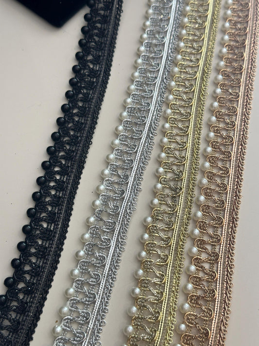Pearl Beaded Lace Metallic Trim Pearl Lace Border Bridal Costume Trim Tassel Pearl Edging Lace