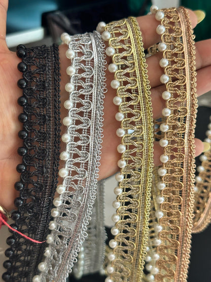 Pearl Beaded Lace Metallic Trim Pearl Lace Border Bridal Costume Trim Tassel Pearl Edging Lace