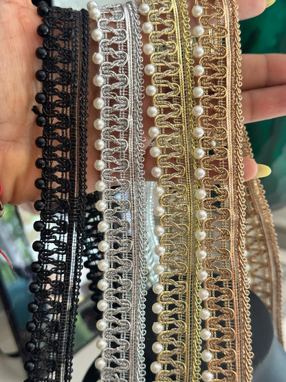Pearl Beaded Lace Metallic Trim Pearl Lace Border Bridal Costume Trim Tassel Pearl Edging Lace