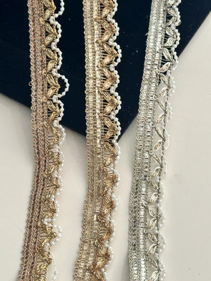 By Yard Pearl Scallop Beaded Trim Indian Embroidery Crafting Lace Sew-On Trim
