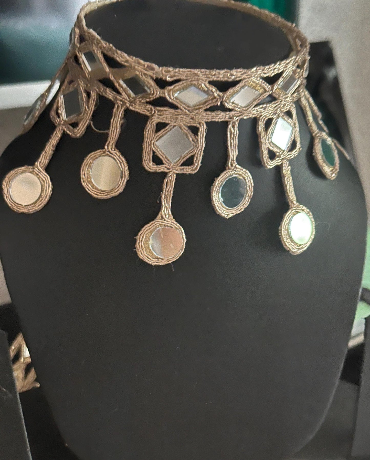 Indian Mirror Trim 7cm Rose Gold Hand Crafted Suspended Mirror Band For Kaftan