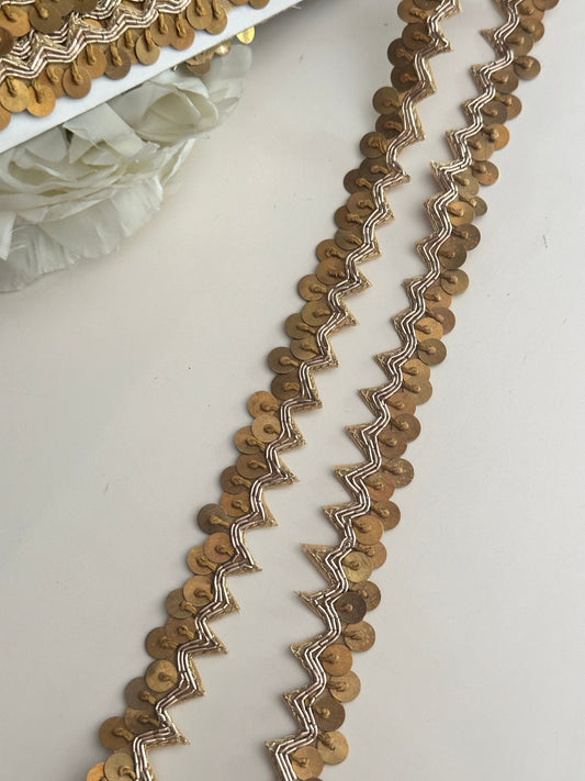 Wedding Saree Trim Handmade Metal Sequence Trim Embellished Indian Ribbon 2.5cm Costume Trim