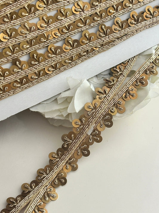 1Yard Indian Gold Metal Sequin Embellished Trim