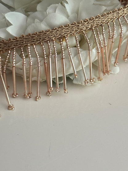 Rose Gold Glass Bead Tassel Trim Decorative Latkan Cinta Espejo Boho Tassel