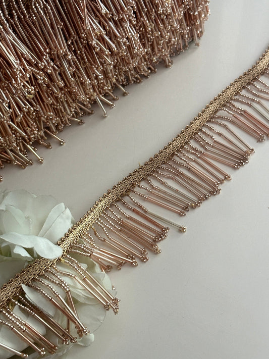 Rose Gold Glass Bead Tassel Trim Decorative Latkan Cinta Espejo Boho Tassel