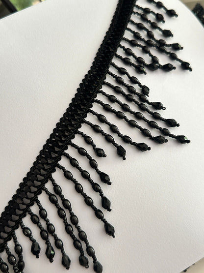 Black Glass Bead Tassel Lace Trim 7cm Decorative Tassel Trim Perfect