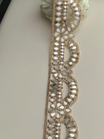 Rose Gold Indian Mirror Cutwork Broad Border Indian Dress Embellishment