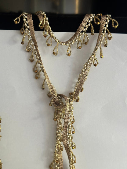Gold Glass Bead Tassel Decorative Pendant Tassel Wedding Trim Bridal Belt Tassel