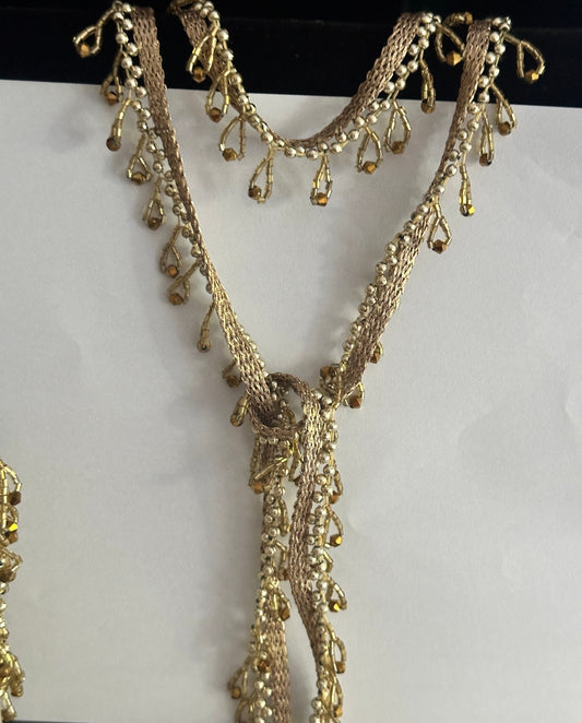 Gold Glass Bead Tassel Decorative Pendant Tassel Wedding Trim Bridal Belt Tassel
