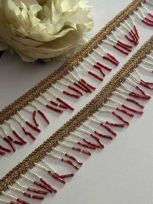 Long Cutdanna Red and White Tassel Trim  Decorative Tassel Dupatta & Blouse Tassel