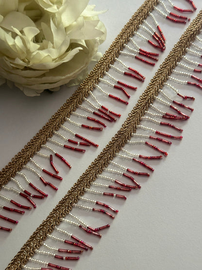 Long Cutdanna Red and White Tassel Trim  Decorative Tassel Dupatta & Blouse Tassel