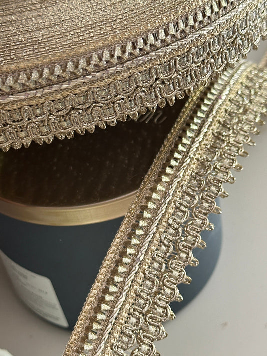 By Yard Metallic Gold Edging Lace for Festive Wear Bridal Gowns Upholstery Fabric Designing add-on Trim Décor