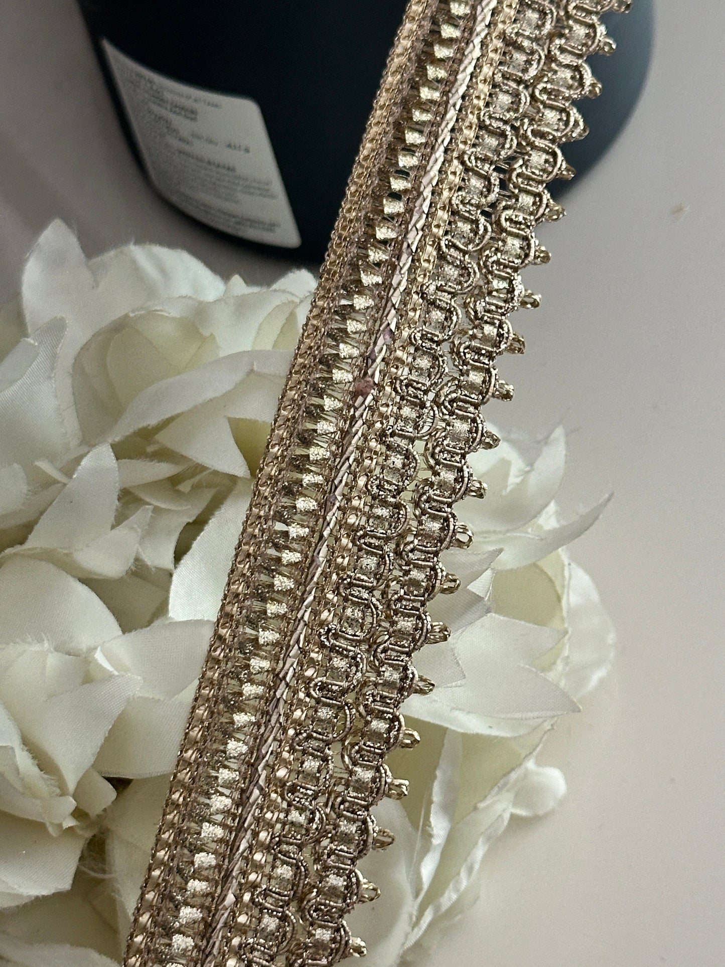 By Yard Metallic Gold Edging Lace for Festive Wear Bridal Gowns Upholstery Fabric Designing add-on Trim Décor