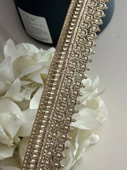 By Yard Metallic Gold Edging Lace for Festive Wear Bridal Gowns Upholstery Fabric Designing add-on Trim Décor