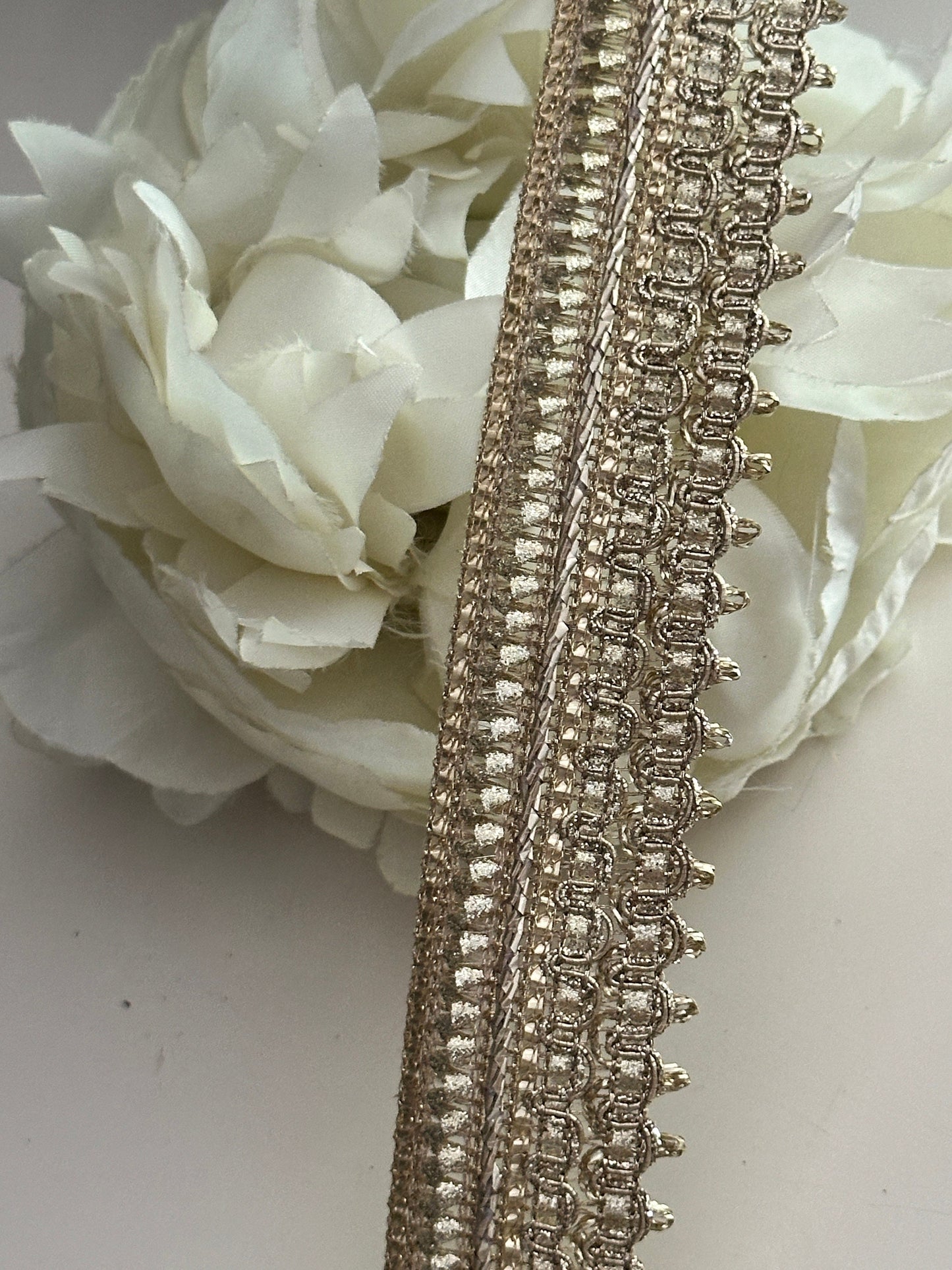 By Yard Metallic Gold Edging Lace for Festive Wear Bridal Gowns Upholstery Fabric Designing add-on Trim Décor