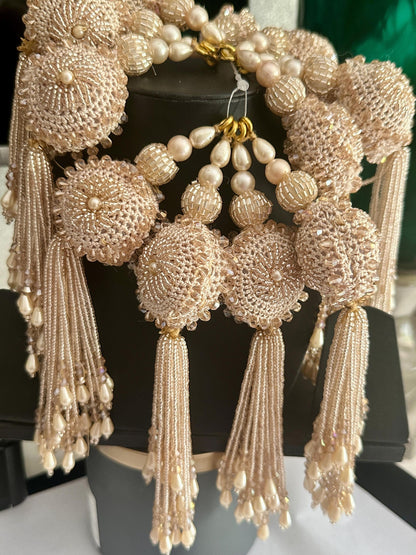 Gold Beaded Decorative Crochet Tassel Pearl Glass Bead Curtain Hanging Indian Tassel
