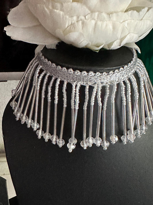 Silver Glass Bead Decorative Tassel Crystal Latkan Tassel Trim Cinta Espejo Boho