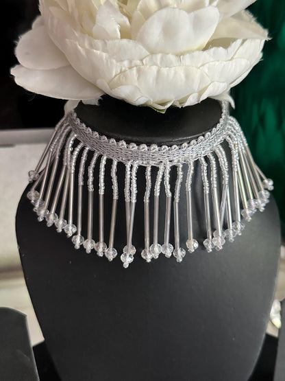 Silver Glass Bead Decorative Tassel Crystal Latkan Tassel Trim Cinta Espejo Boho