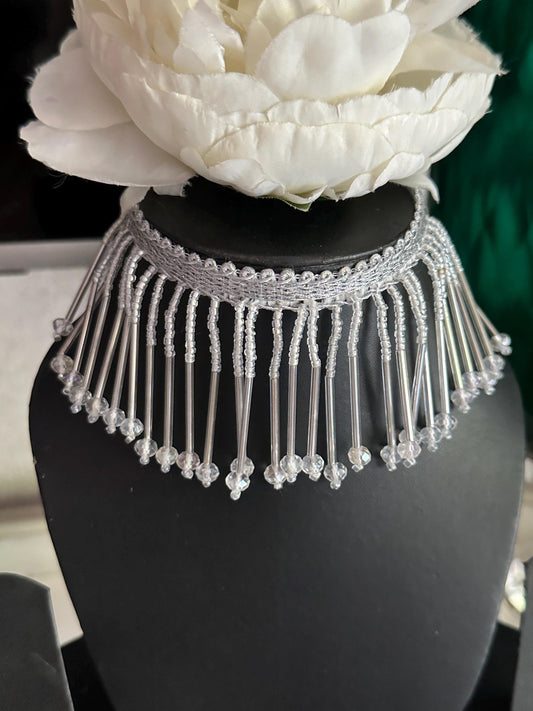Silver Glass Bead Decorative Tassel Crystal Latkan Tassel Trim Cinta Espejo Boho