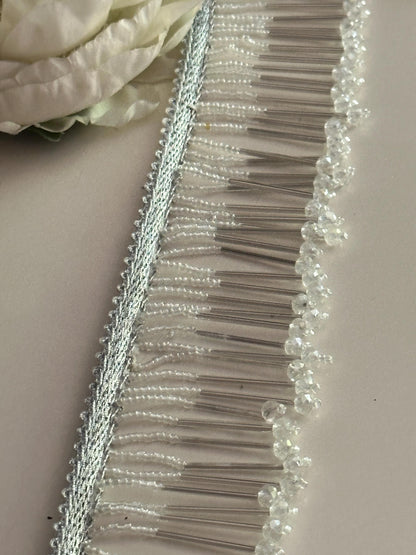 Silver Glass Bead Decorative Tassel Crystal Latkan Tassel Trim Cinta Espejo Boho