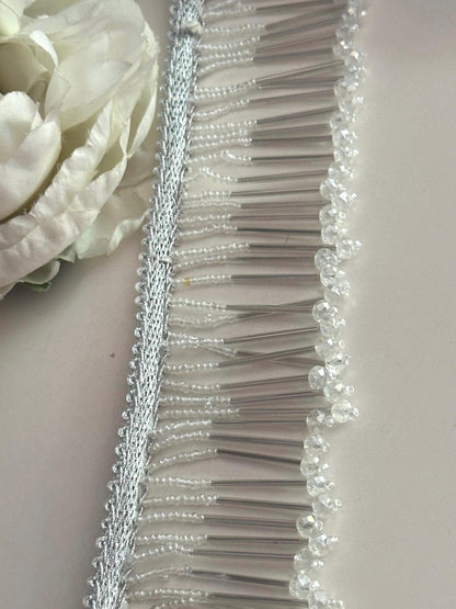 Silver Glass Bead Decorative Tassel Crystal Latkan Tassel Trim Cinta Espejo Boho