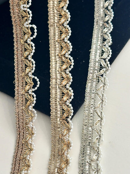 By Yard Pearl Scallop Beaded Trim Indian Embroidery Crafting Lace Sew-On Trim