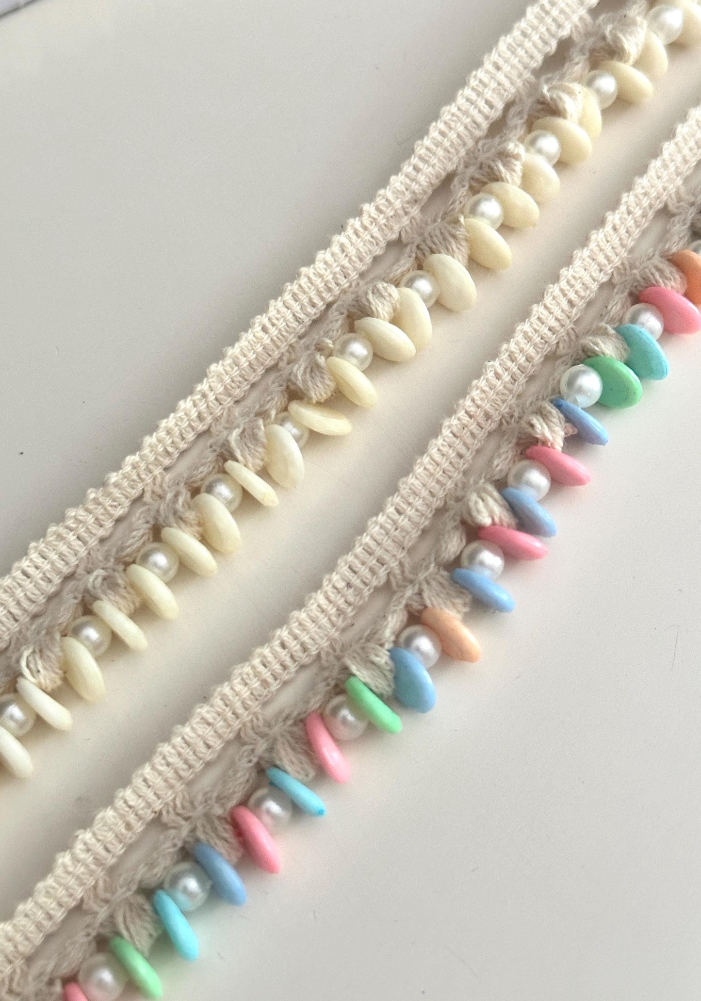 Pearl Stone Beaded Trim Edging Dupatta Lace Indian Embroidered Ribbon Pearl Embellished Boho White & Colorful DIY