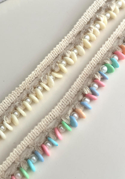 Pearl Stone Beaded Trim Edging Dupatta Lace Indian Embroidered Ribbon Pearl Embellished Boho White & Colorful DIY