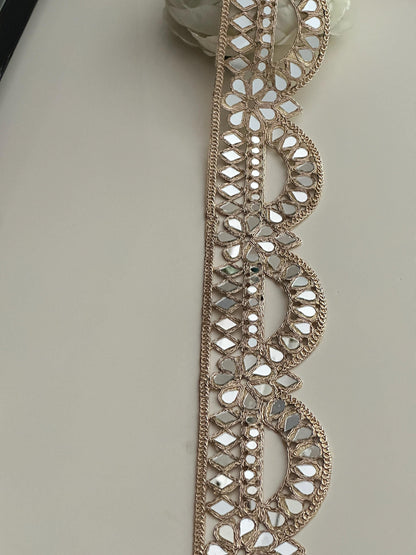 Rose Gold Indian Mirror Cutwork Broad Border Indian Dress Embellishment