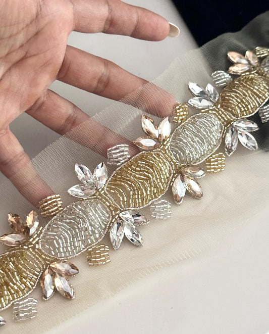 Bridal Rhinestone Sash Belt Silver & Gold Bridal Applique Sash
