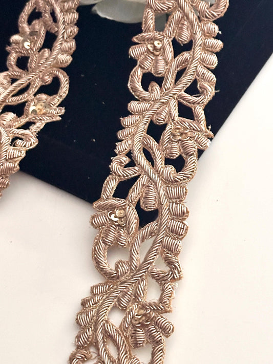 Gold hand embroidered Zari Dabka trim 5cm traditional Indian embroidered saree border by yard