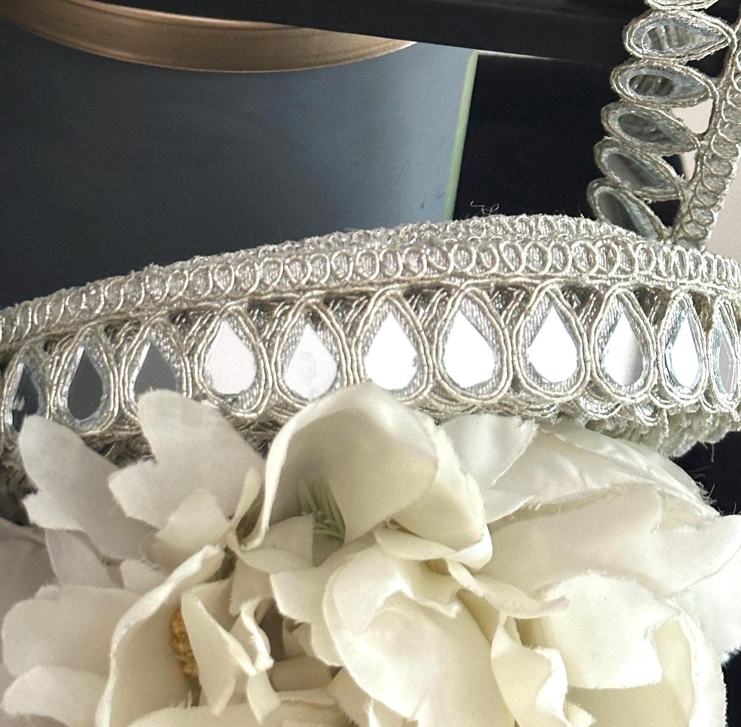 TearDrop Real Mirror Trim Lace Silver Indian Embroidered Wedding Sash Supply