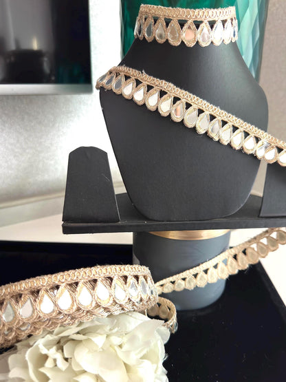 TearDrop Real Mirror Trim Lace Rose Gold Indian Embroidered Wedding Sash Supply