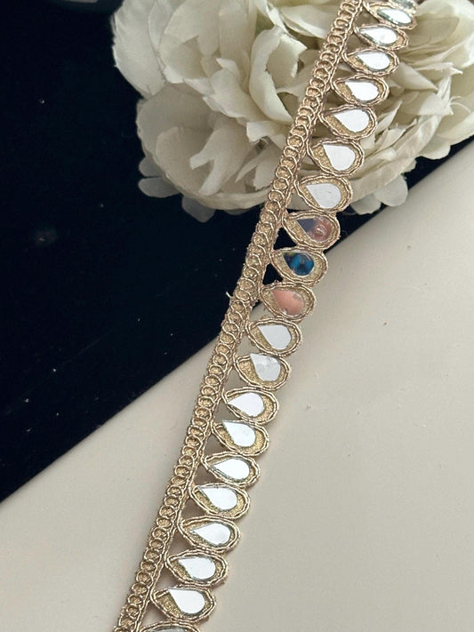 TearDrop Real Mirror Trim Lace Rose Gold Indian Embroidered Wedding Sash Supply