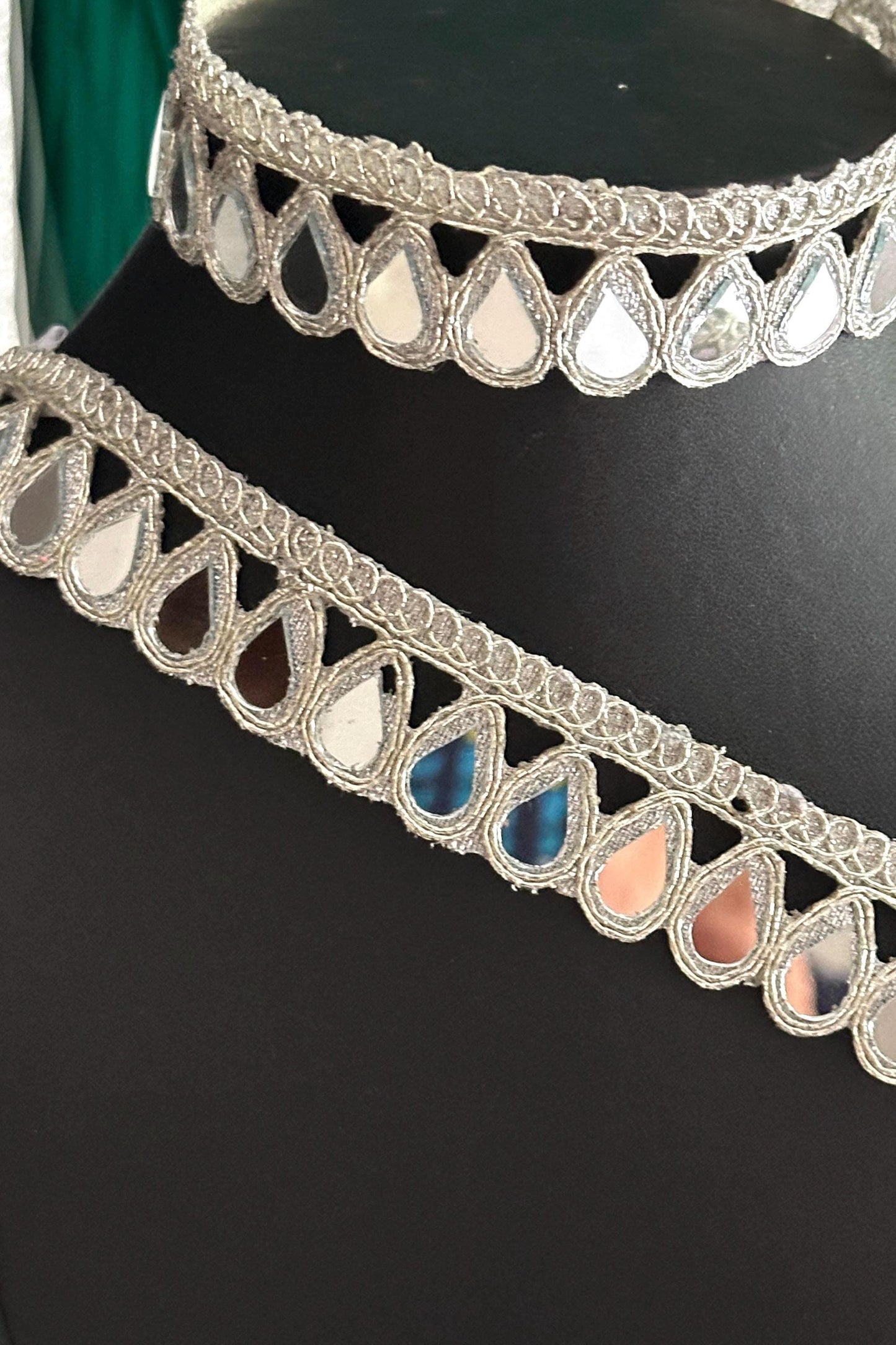 TearDrop Real Mirror Trim Lace Silver Indian Embroidered Wedding Sash Supply